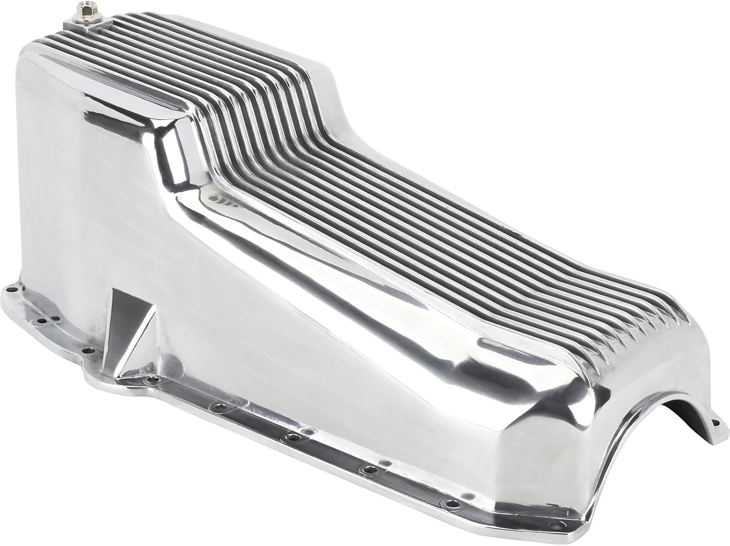 1957-1979 Small Block Chevy Aluminum Oil Pan - Polished Finned Design - Driver's Side Dipstick - High Strength and Heat Dissipation - Easy Installation