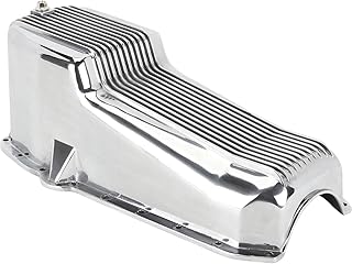 1957-1979 Small Block Chevy Aluminum Oil Pan - Polished Finned Design - Driver's Side Dipstick - High Strength and Heat Dissipation - Easy Installation