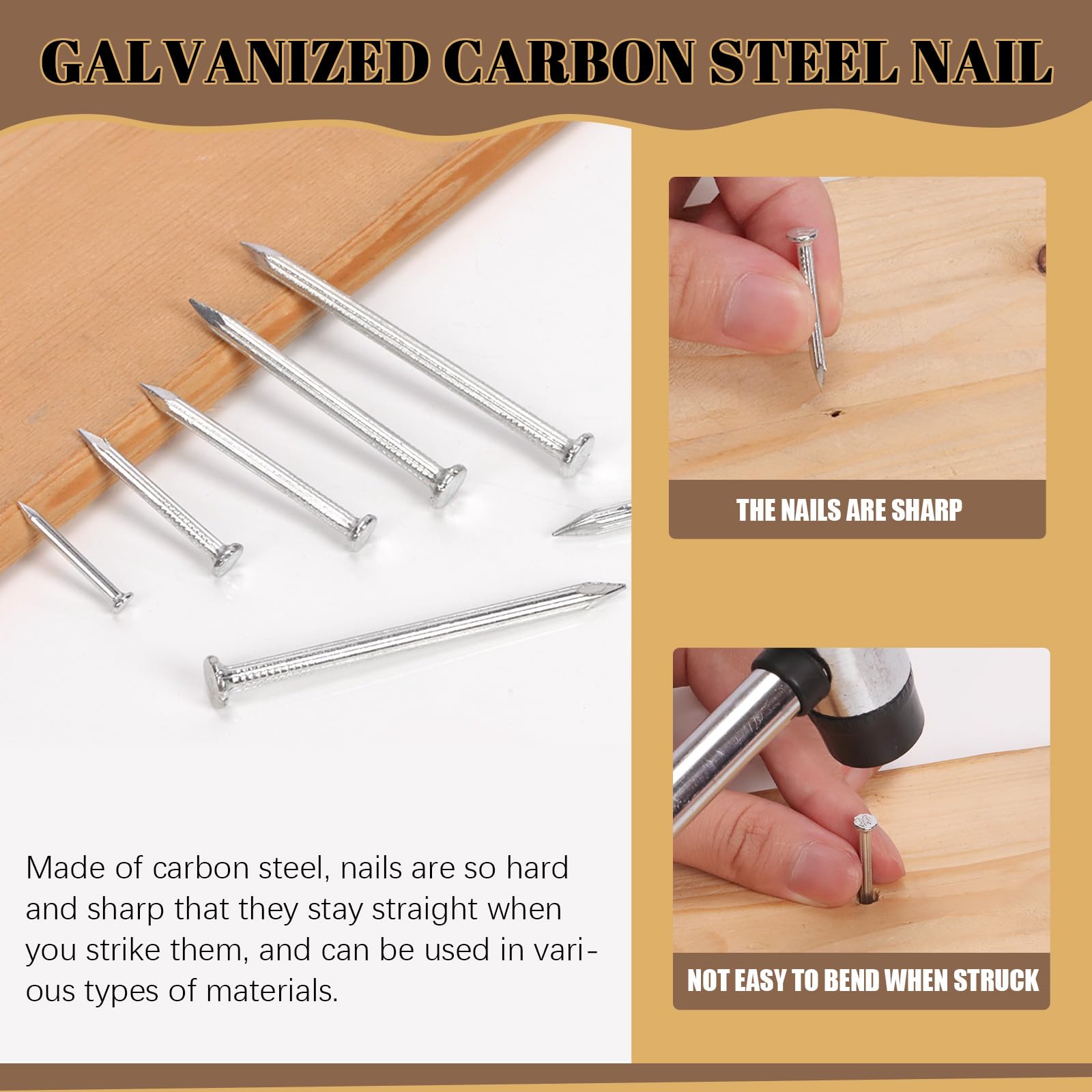 Wokape 300Pcs Steel Nails Assortment Kit, 20MM 30MM 40MM 50MM 60MM White Galvanized Hardware Nails Cement Nails for Hanging Pictures, Wall Nails, Wood Nails, Finishing Nails, Household and DIY - Image 3