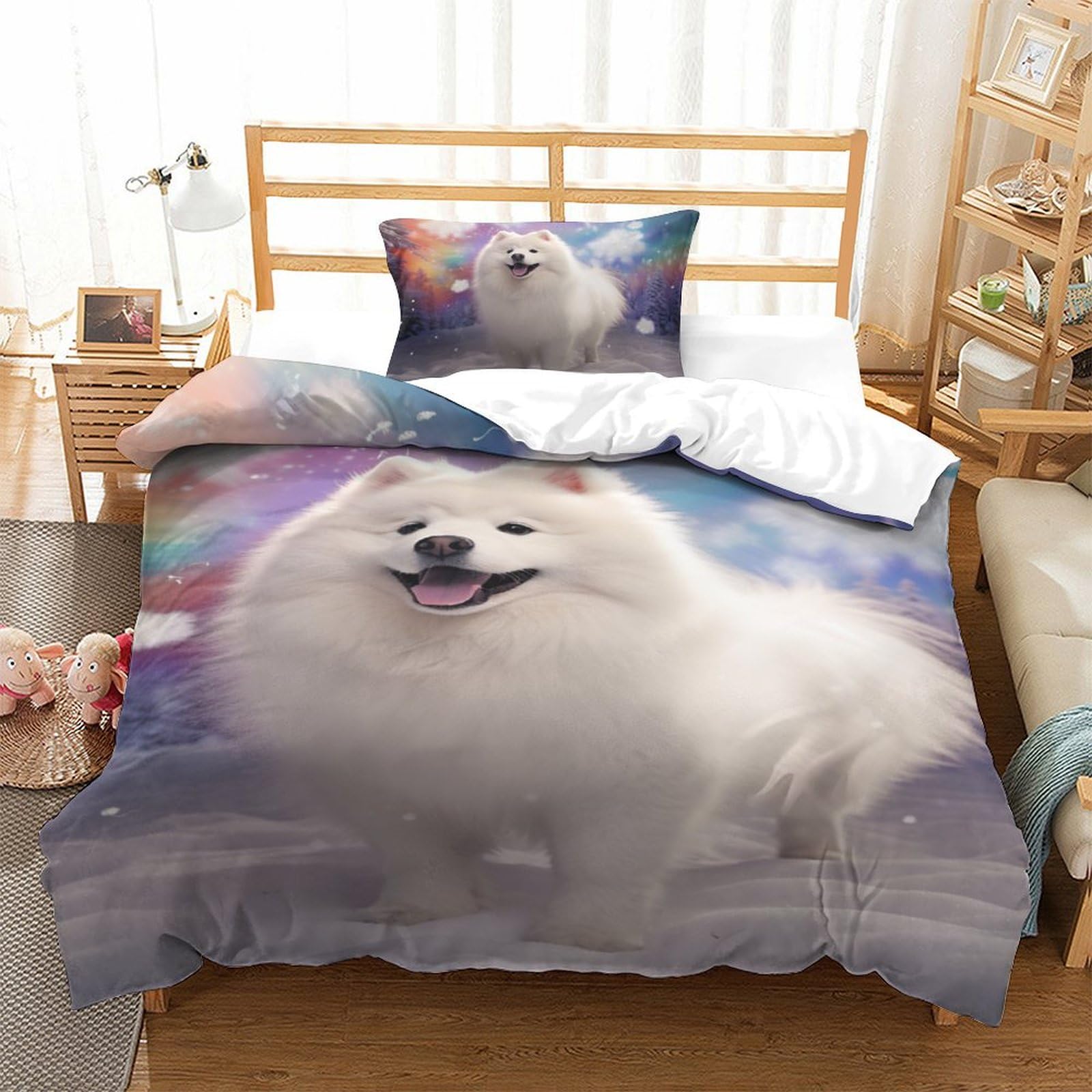 Housse de couette 135x200cm chien 3D parure de lit microfibre idée cadeau anniversaire ado