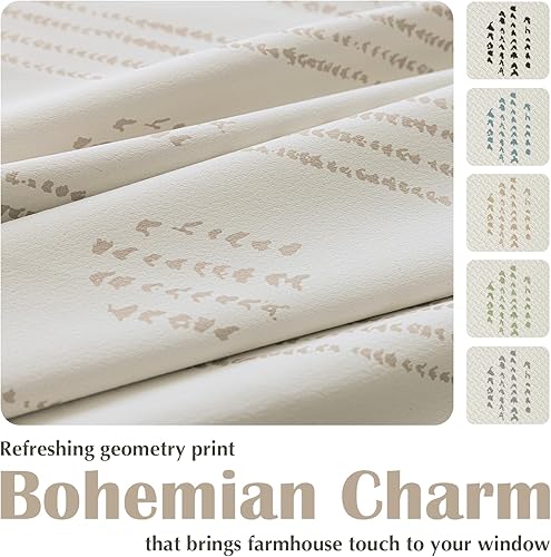 Miniatura 4 de Cortinas opacas 100% bohemias de 72 pulgadas de largo para dormitorio, cortinas bohemias con patrón gris pardo sobre beige, para sala de estar,