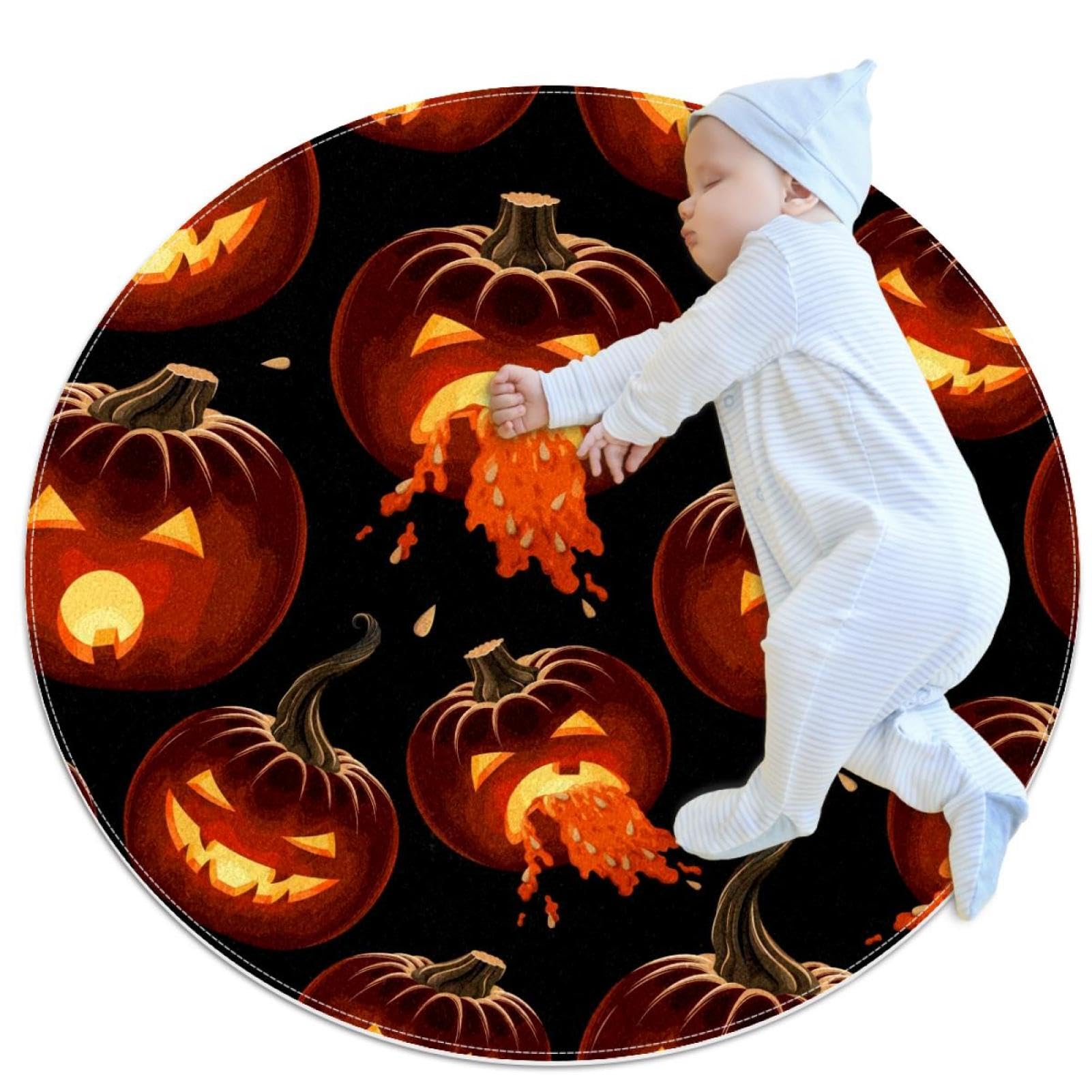 Tapis de salle de bain citrouilles lumineux rond 1m antidérapant