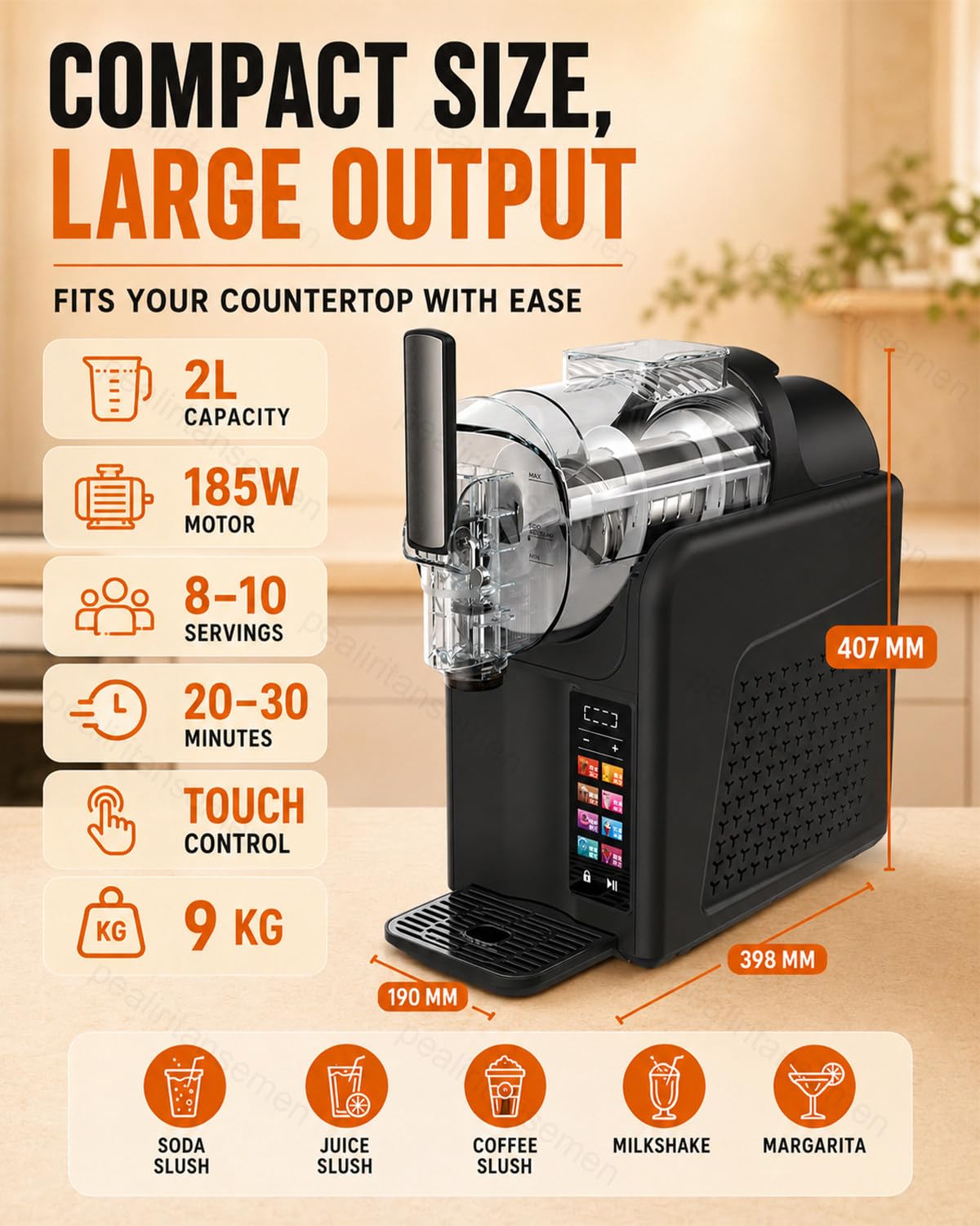 Máquina Para Helado Suave Y Granizados De 2 L, 7 Modos Preestablecidos, 185 W, Control Táctil, Autolimpieza De 360° Con Un Solo Botón, Para Fiestas En Casa, Cafeterías, Food Trucks White