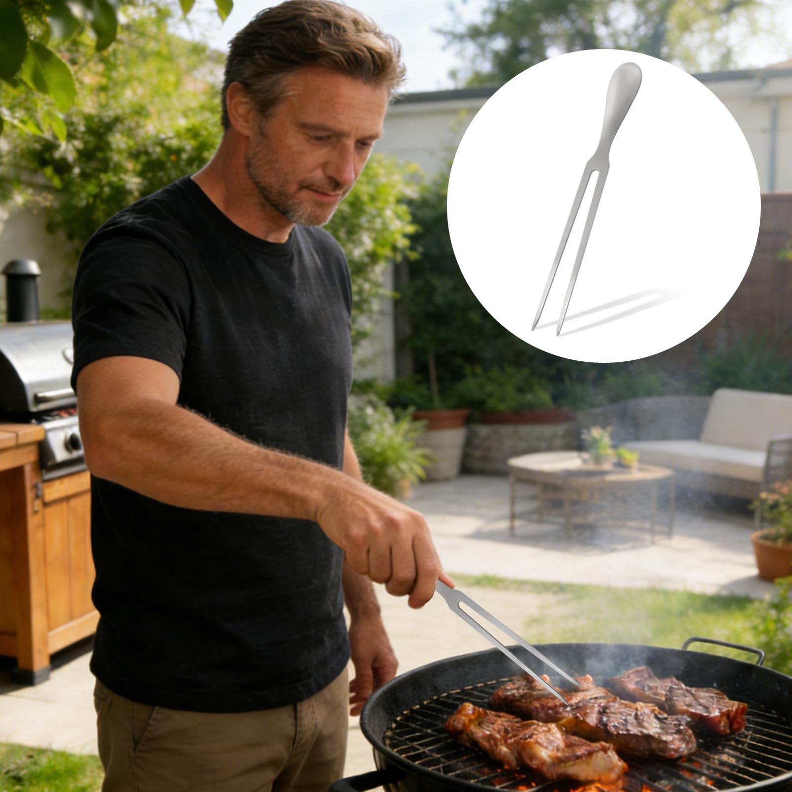 2 tenedores de carne de acero inoxidable, tenedor largo WMF, tenedor de carne para asar y trinchar, tenedor de barbacoa de acero inoxidable con mango ergonómico, ideal para camping y cocina, 27 cm