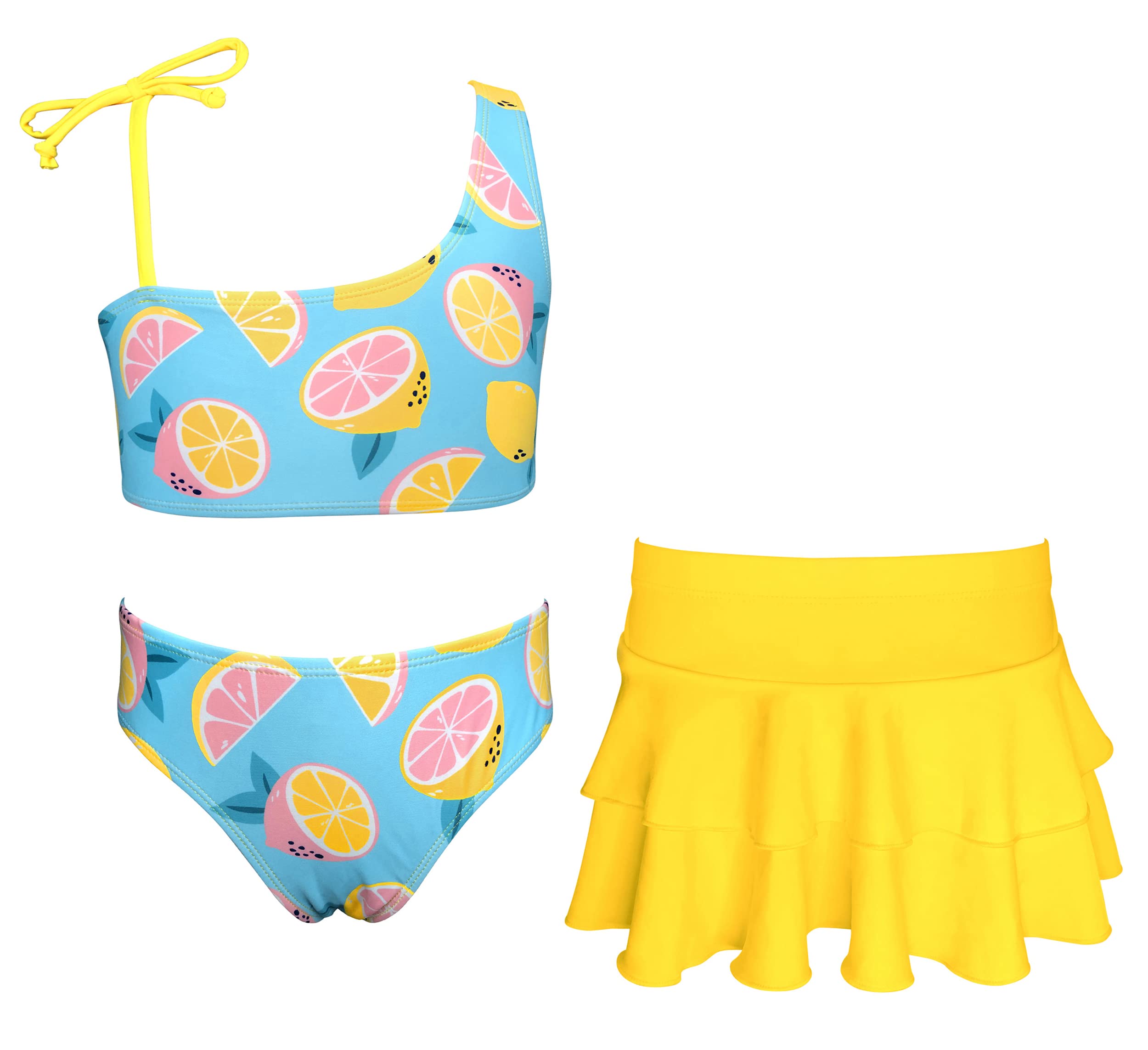 SHEKINI Trajes de Baño de Tres Piezas para Niñas con Falda Deportivo Ajustable Tankini Set con Triángulo Bikini Bottom Bañadores Traje de Baño de Playa para 6-14 Años