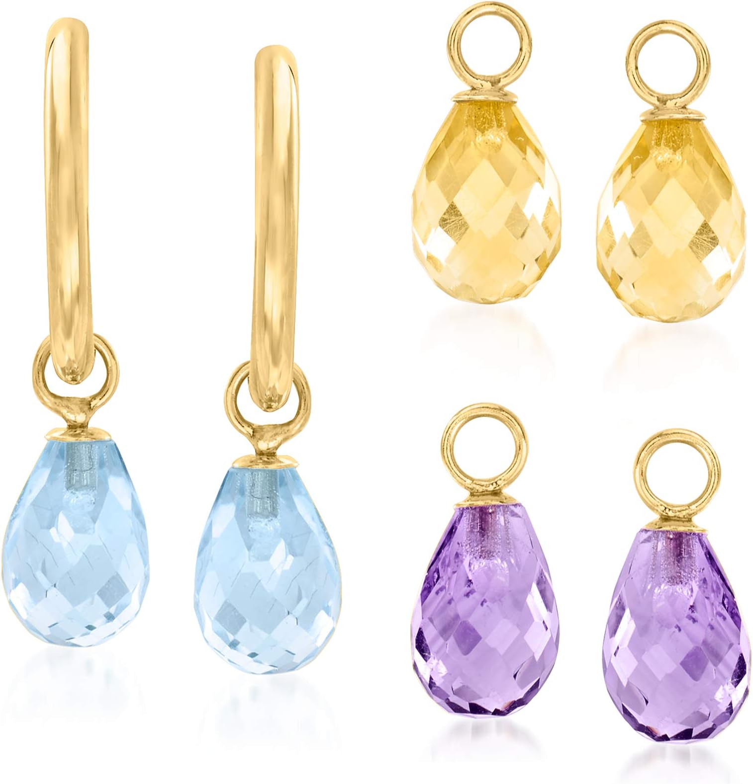Interchangeable Jewelry Set: 8.00ct. t.w. Multi-Gemstone C-Hoop Drop Earrings in 14kt Yellow Gold