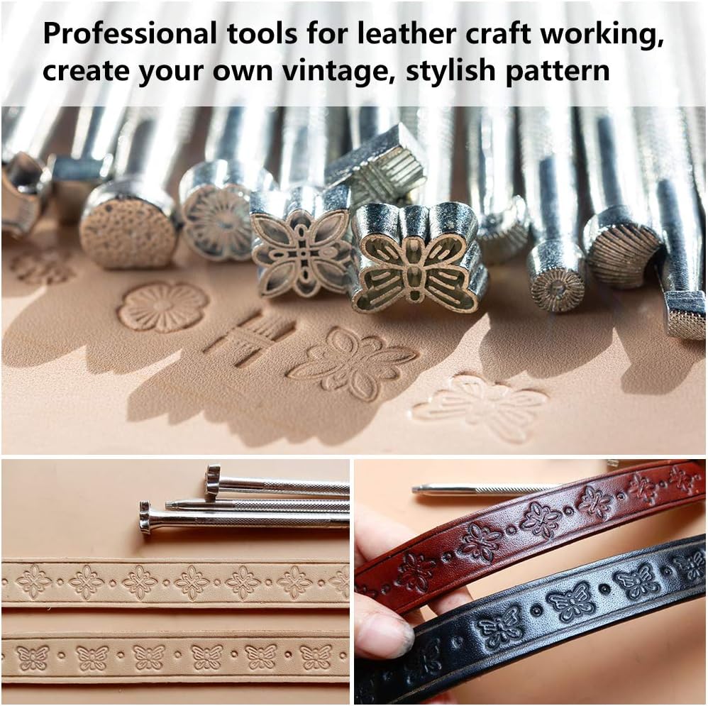 26 Pcs Leather Stamping Tools Sets, Different Shape Pressing Punch Sets, Quality Carving Leather Craft Tools for DIY Beginners and Professionals