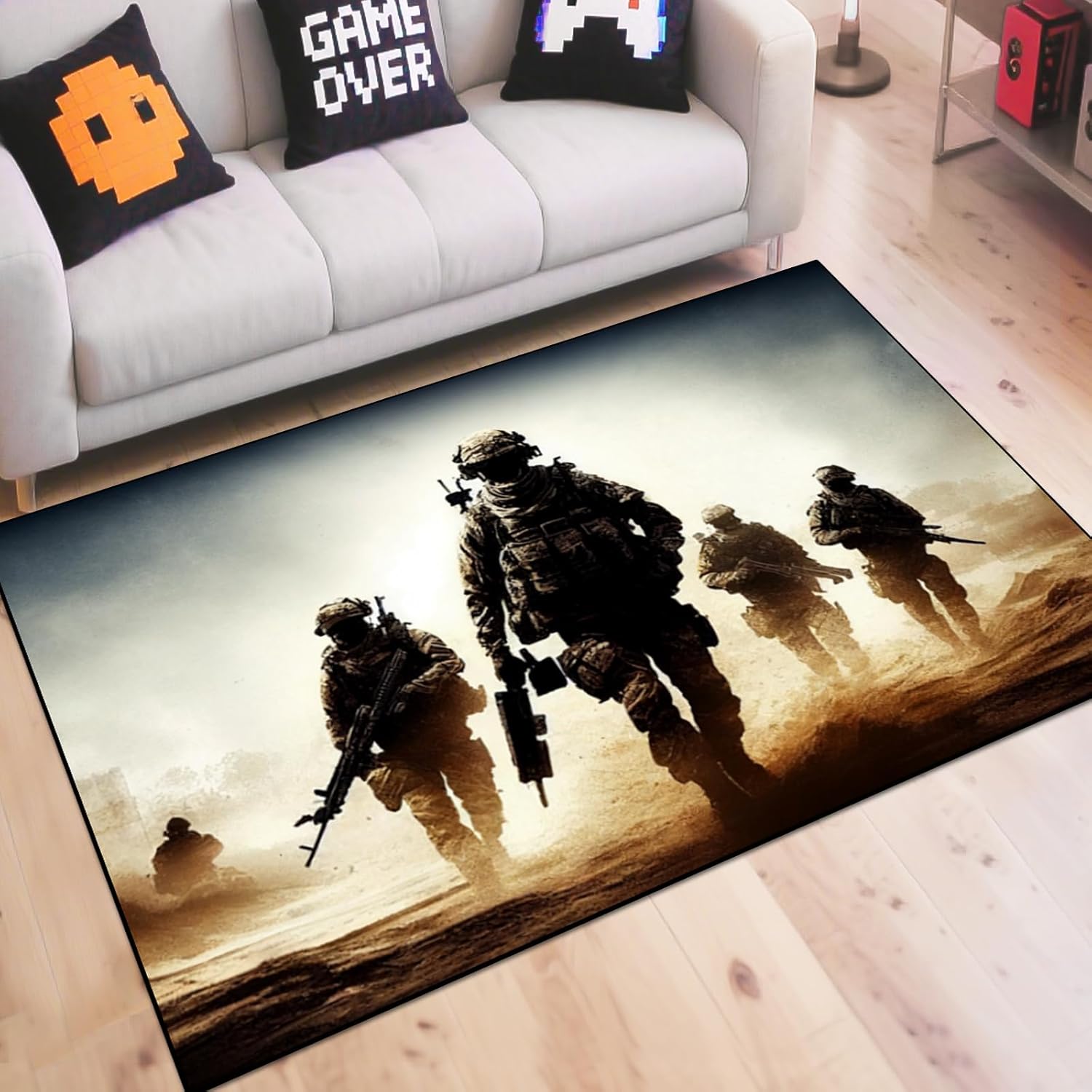 Shooting Game Rug Teen Boys Carpet with Battle Games Element Decoration Mat, War Game Rugs for Boy’s Bedroom Living Room Playroom, Non-Slip Children Gaming Area Rugs (Threesome, 60" x 40")
