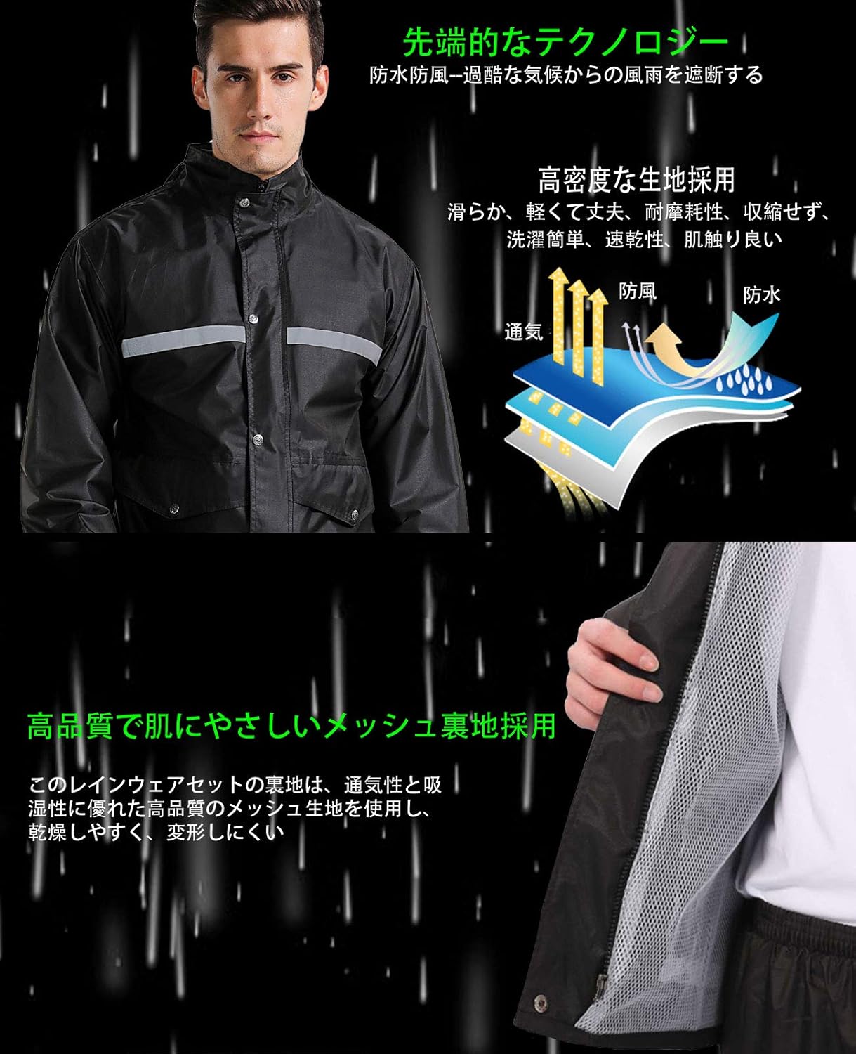 [Shample] 【2022最新強化版】 レインウェア レインコート 自転車 通学 通勤 バイク メンズ アウトドア ゴルフ レイ
