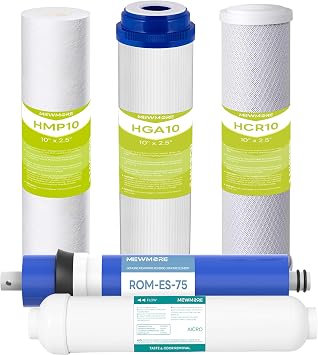 5-Stage 75 GPD Reverse Osmosis Replacement Filter Set, 1-Year Kit | Includes PP, GAC, CTO, T33 & 75 GPD RO Membrane, Fits Most Standard 10" Under Sink RO Systems, 1/4" Connection