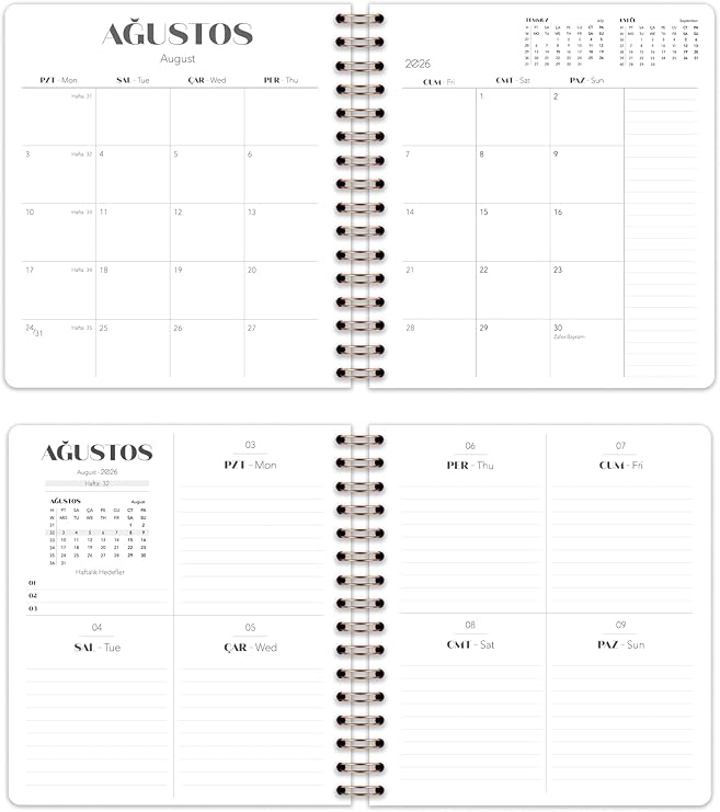 Matt Notebook 2026-2027 Akademik Kare Ajanda Spiralli - 17 Aylık Ekose