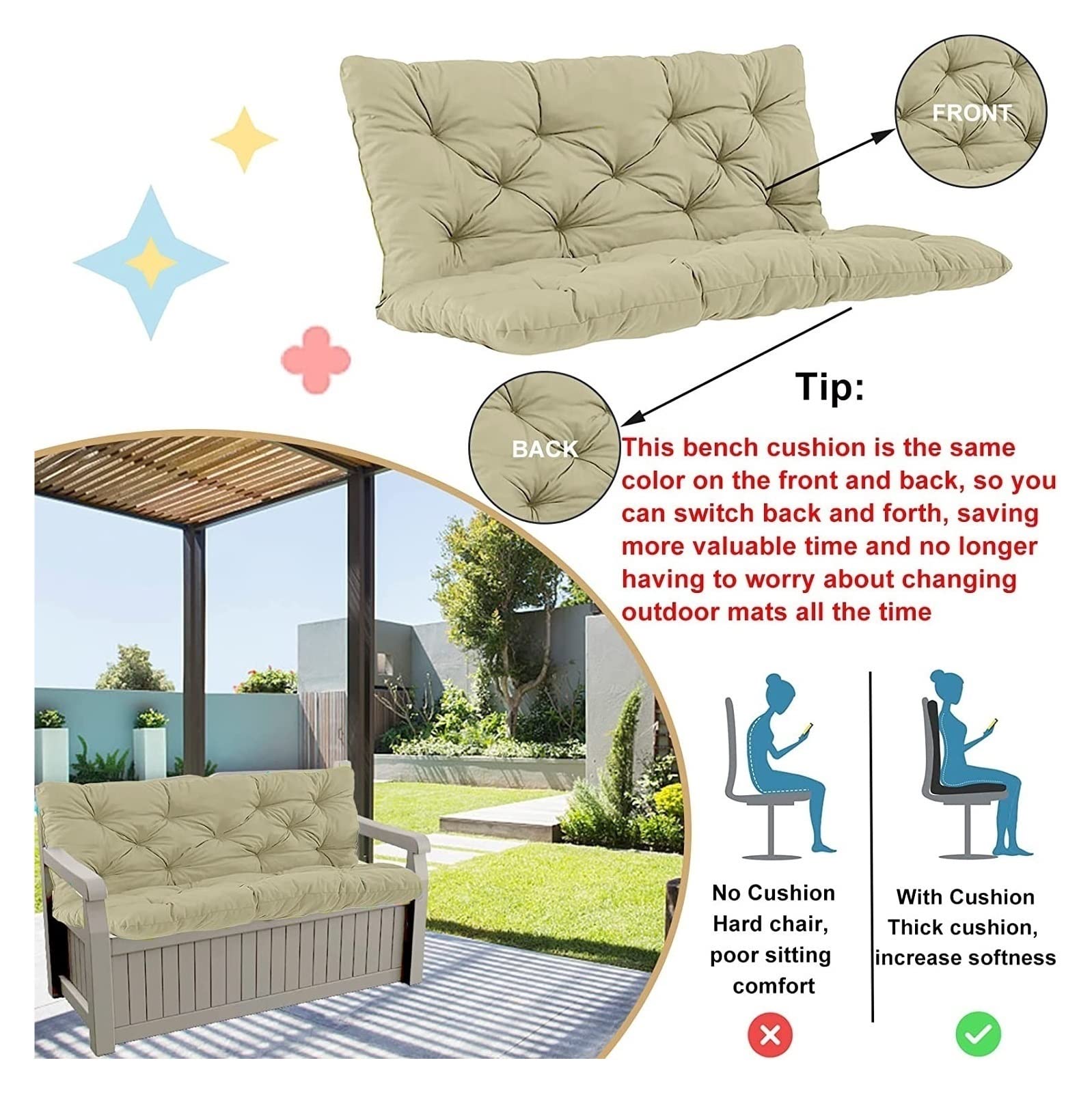 Cuscino in pelliccia da giardino per esterni, impermeabile, di ricambio, per dondolo e panca da patio, comfort di alta qualità, cuscini per panca da giardino e accessori per dondolo