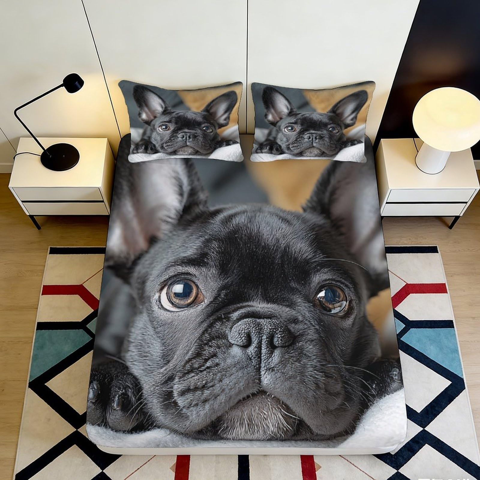 Pnayamiorkfel Style-10 3D Printed French Bulldog Fitted Sheet Microfiber Breathable Bed Cover For Bedroom Guest Room Decor Anti-Dust 90X200x25cm