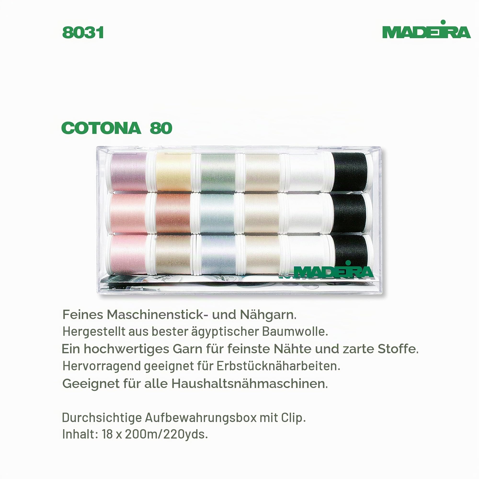 Madeira 8031 Stickbox Cotona No.80 18 Spulen 200 M