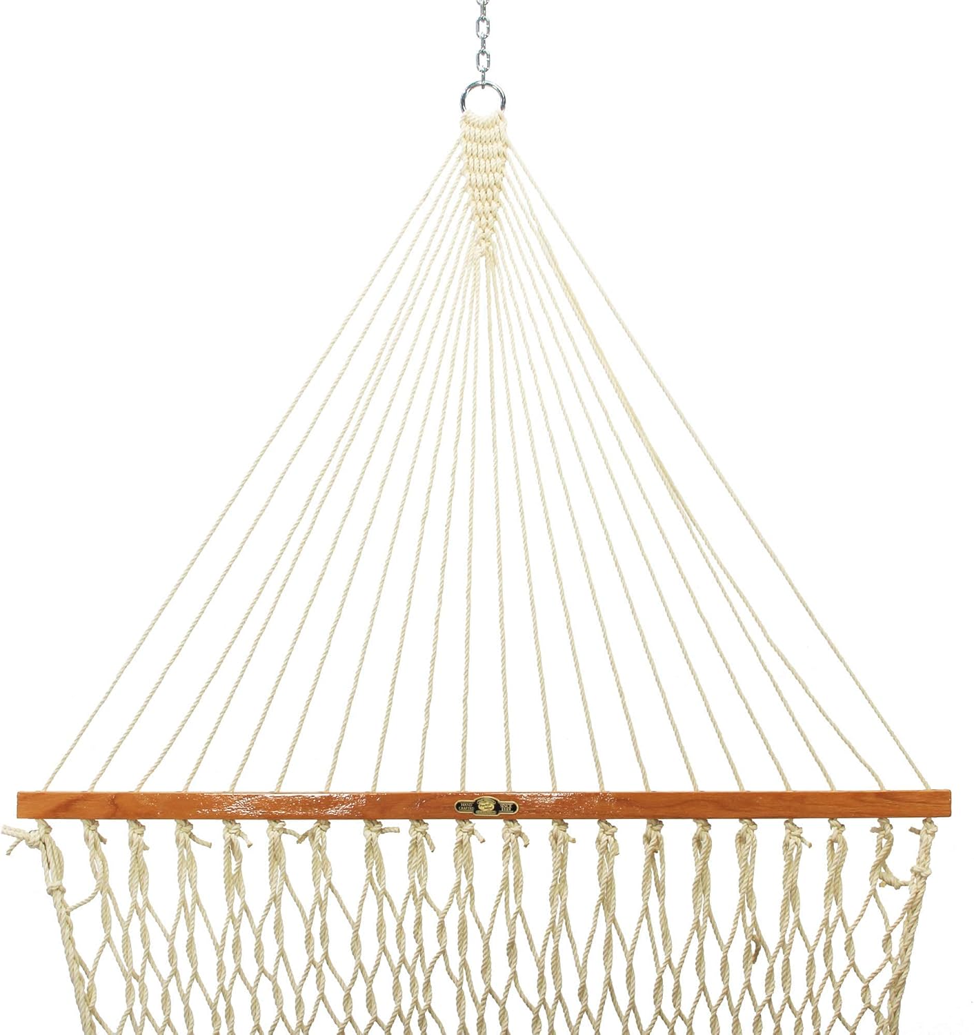 Original Pawleys Island Single Oatmeal DuraCord Rope Hammock – 12 ft. x 50 in., 1-Person, 450 lb Capacity, Oak Spreader Bar, Zinc-Plated Hardware, Handcrafted in The USA