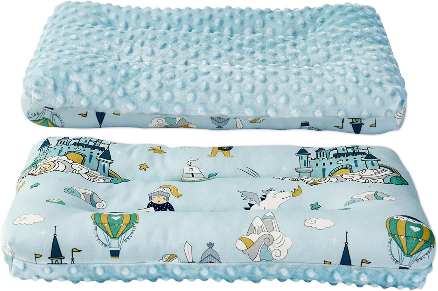 Reidio 1Pcs Toddler Pillow Double Sided Breathable Soft Cotton & Minky Dot Fabric Kids Pillow Cute Small Pillow Machine Washable (Blue)