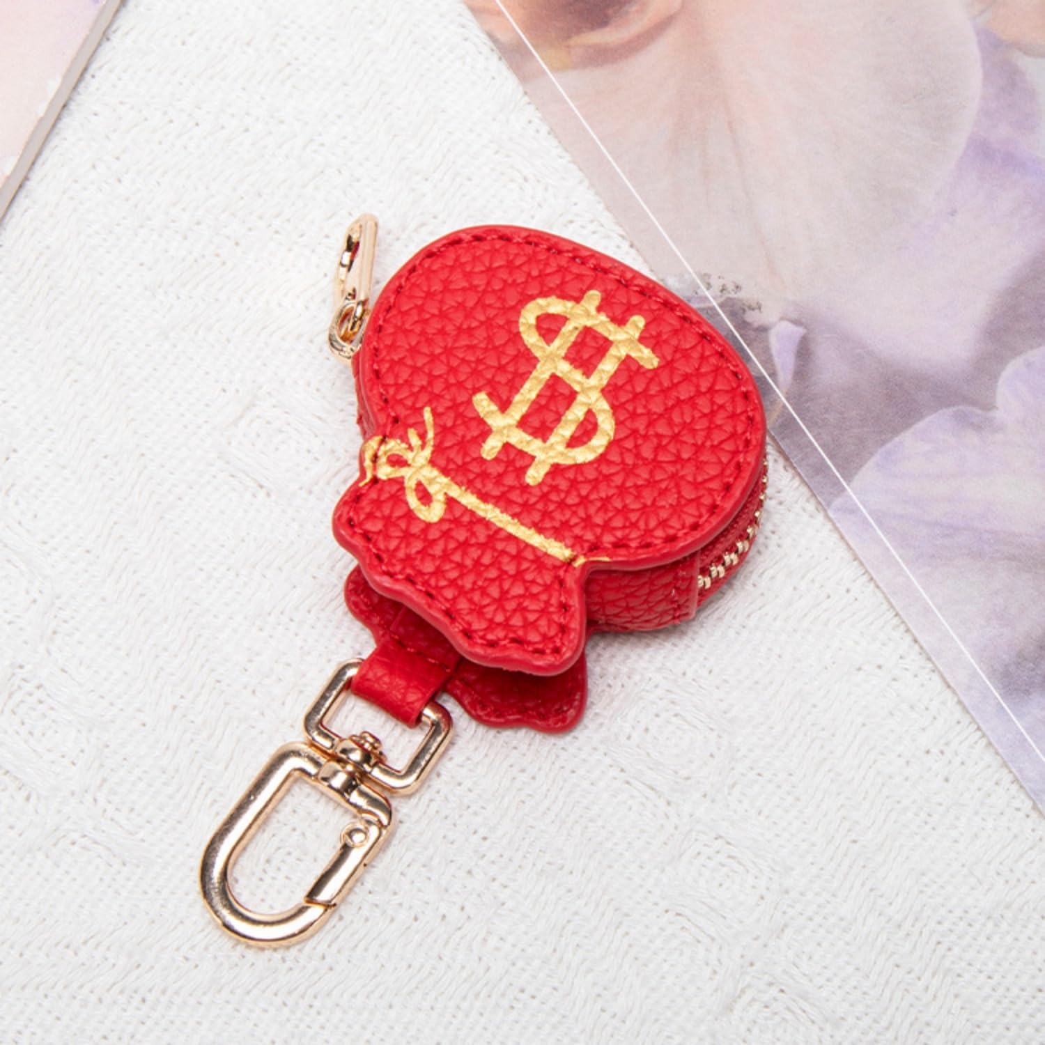 Cute Small Coin Purse Vintage Zipper Change Pouch Leather Coin Bag with Keychain for Backpack Decoration,Money Bag