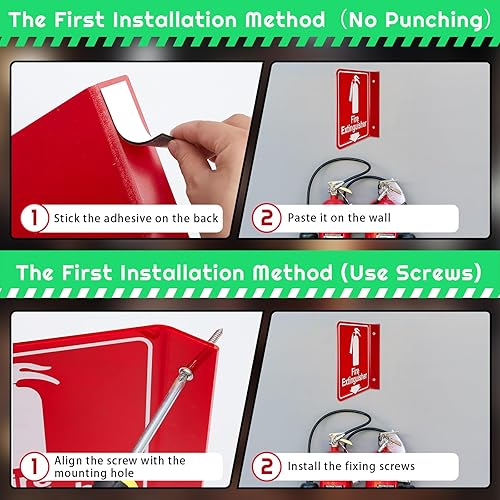Miniatura 4 de Barydat 4 letreros de extintor de incendios que brillan en la oscuridad con agujeros de montaje preperforados, extintor de incendios con flecha