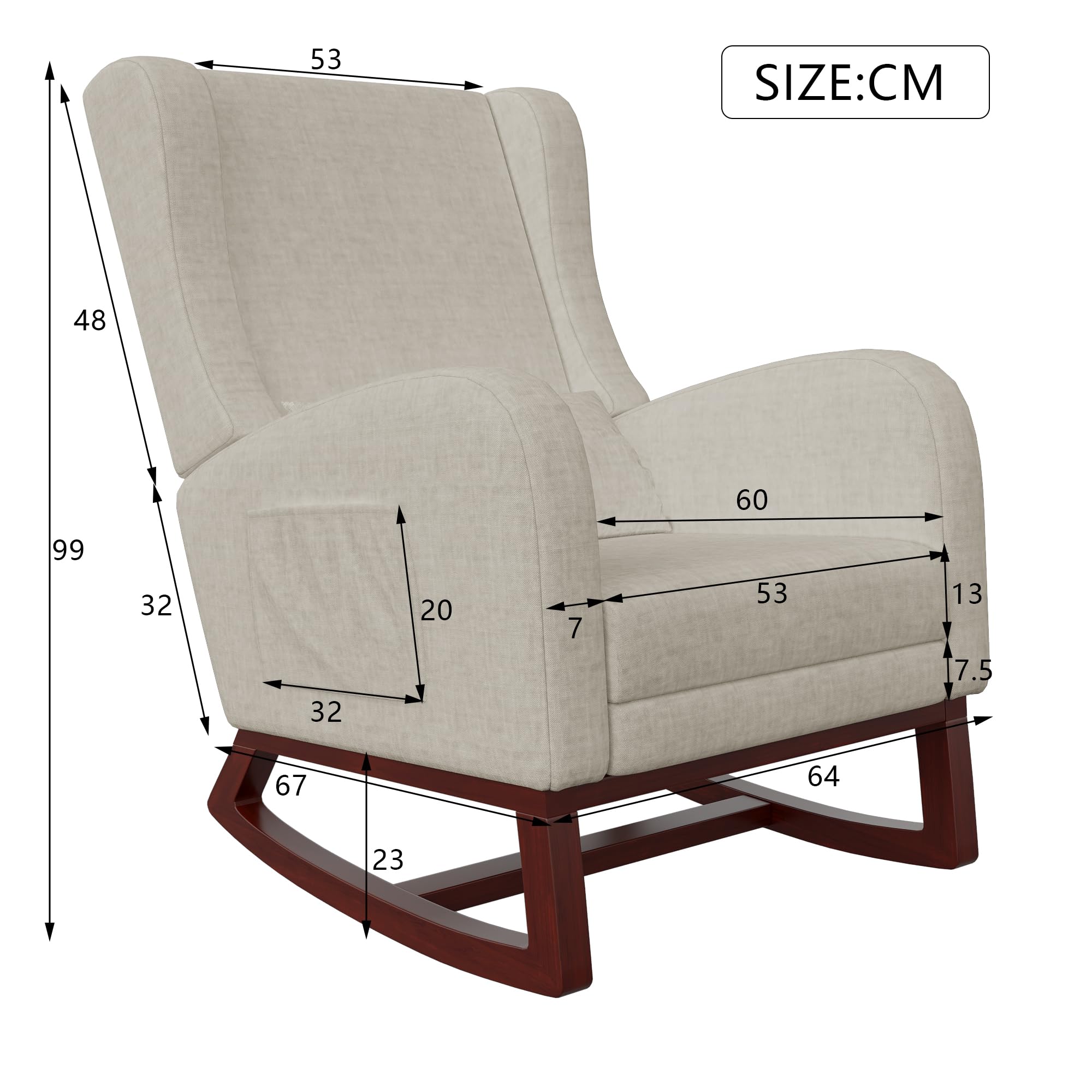 Générique Fauteuil à Bascule en Velours, Chaise a basule avec Oreiller Lombaire, Poche latérale et Repose-Pieds, Rocking Chair, Fauteuil de Salon à Bascule pour Salon, Chambre (Beige)