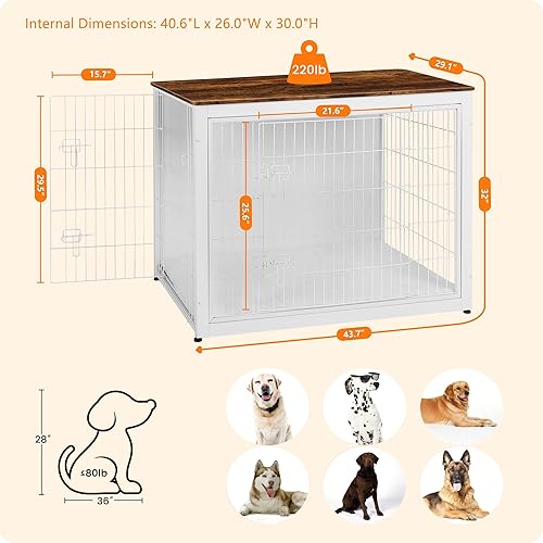 Vista 42 de DWANTON Mueble de jaula para perros con cojín, caja de madera para perros con puertas dobles, muebles para perros, perrera de interior, mesa Negro