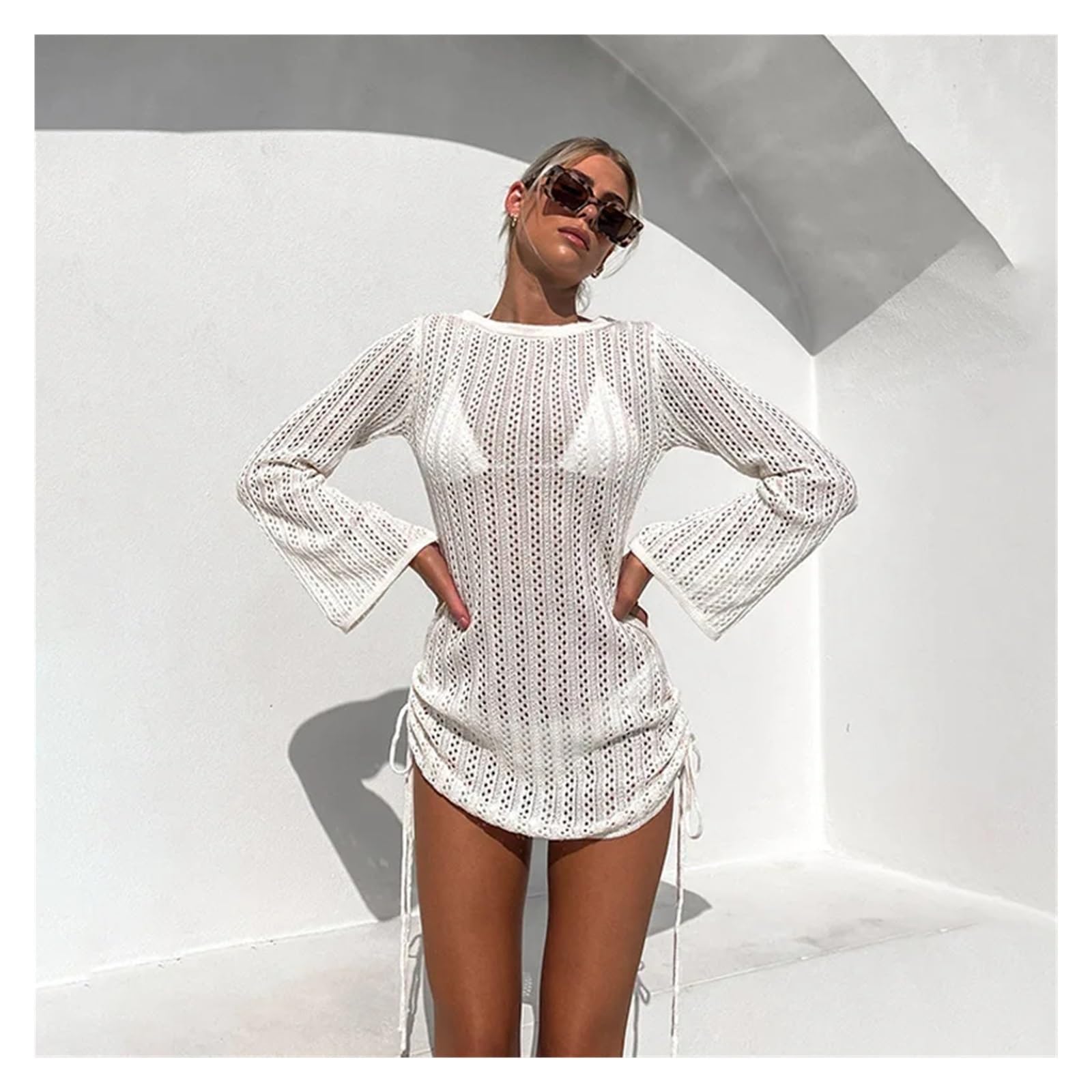 Copricostume Donna Tuta da Spiaggia con Protezione Solare, Scollo a Giro con Cinturino Laterale, Senza Schienale, Top Estivo alla Moda for Donna(M)