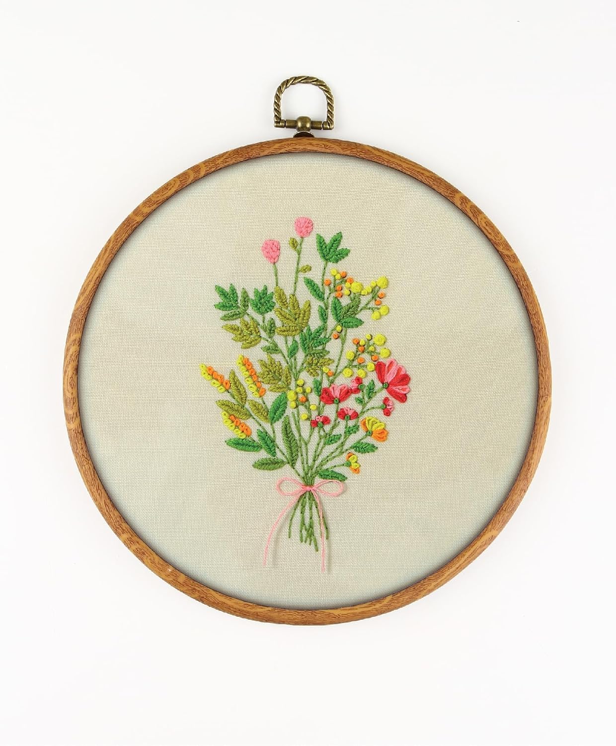 Wildflowers Bouquet EM188 - DIY Embroidery Kit. Set of Threads, Needles, Stamped Cloth, Needle Threader, Embroidery Clippers and Printed Color Pattern Inside.