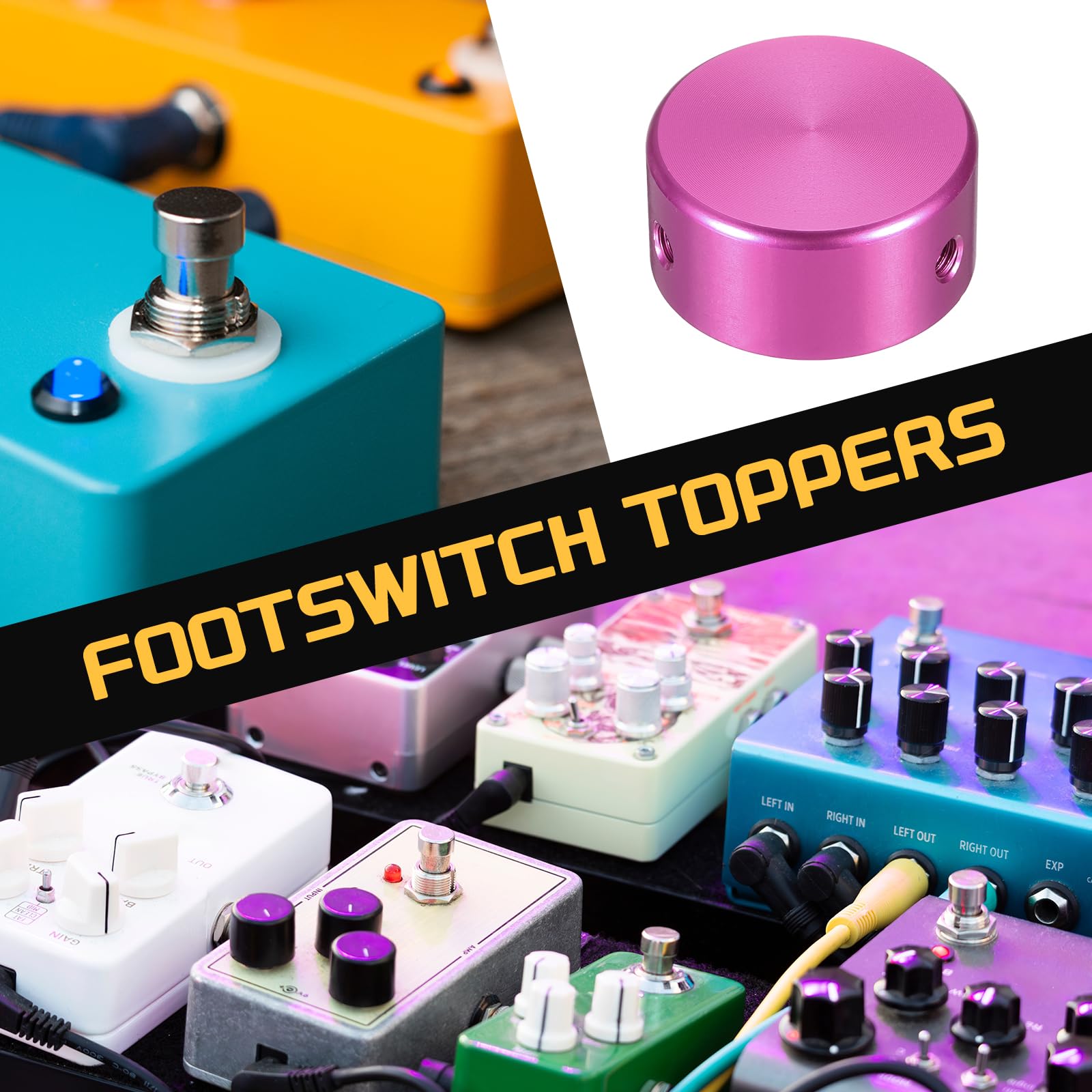 QUARKZMAN 10 Pcs Footswitch Toppers Boutons de Pédale de Guitare coque de Bouton Couvercle Supérieur de Footswitch Métal 3/8" Multi-Couleur, Vert, Or, Rose, Rouge, Noir