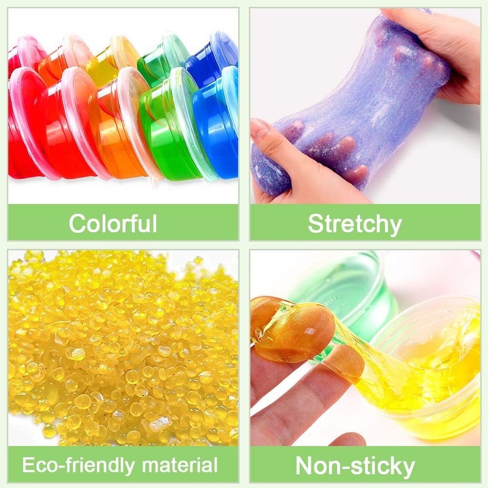 Scientoy Slime Kits, 113 Pcs DIY Slime Making Supplies for Kids,DIY Box Includes 24 Crystal Slime with containers, Slime Charms,Glitters, Foam Balls, Fruit Slices, Fishbowl Beads for Girls & Boys