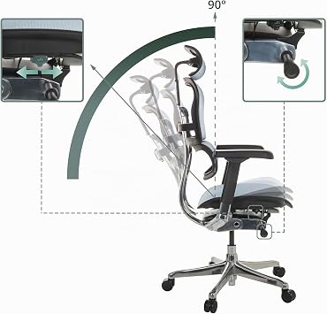 hjh OFFICE Ergohuman GEN2 Ergonomic Office Chair Original Design 24-Hour Use Office Chair with Flexible Lumbar Support Mesh Blue