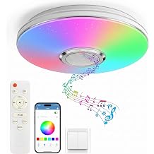 RGB LED Flush-Mount Ceiling Light with Remote Control and Bluetooth Speaker, 11-Inch, 30W, 3000K6500K, Dimmable, Color-Changing, Wired Light Fixture for Bedrooms, Kids' Rooms, Parties, and Festivals