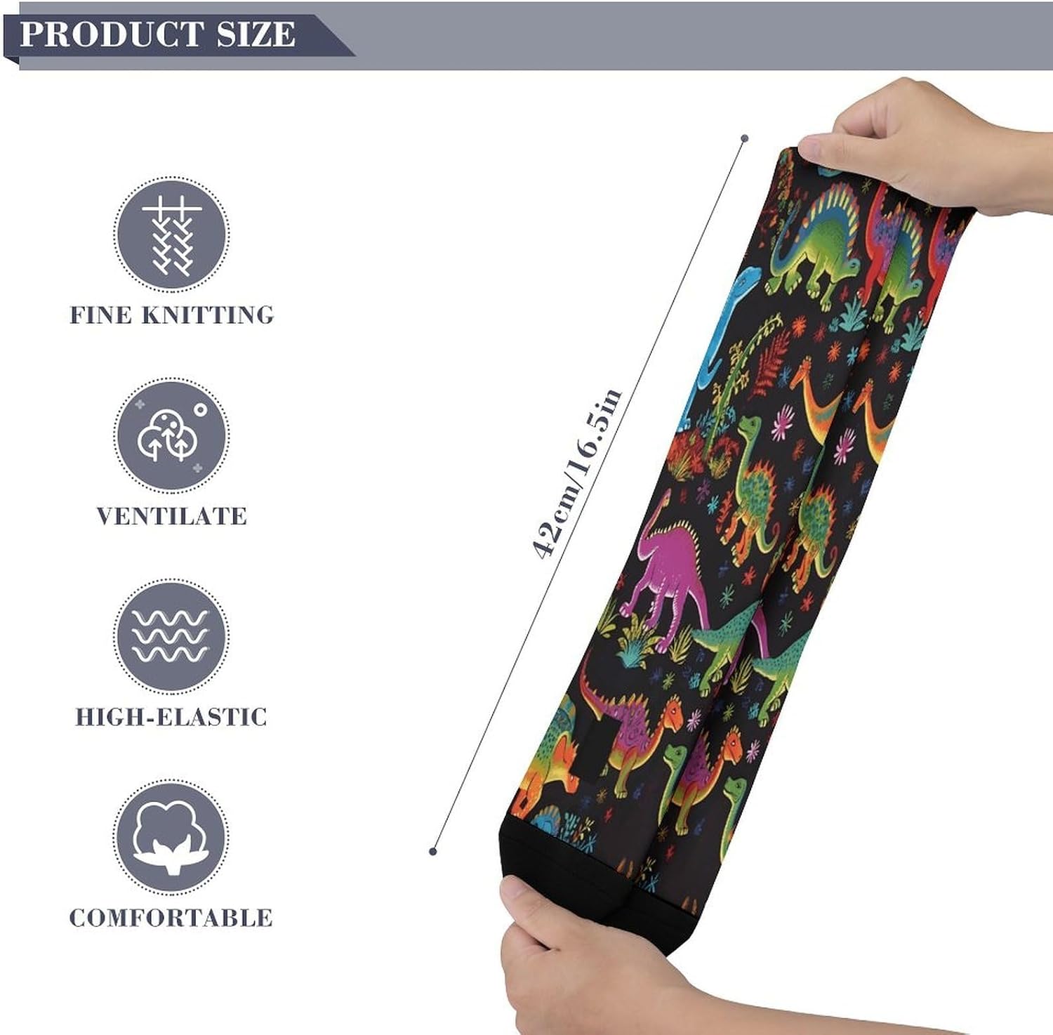 Cartoon Dinosaur Mid-Calf Socks Women Warm Knee High Socks Cozy Hiking Skiing Soft Boot Mid Calf Stocking Unisex