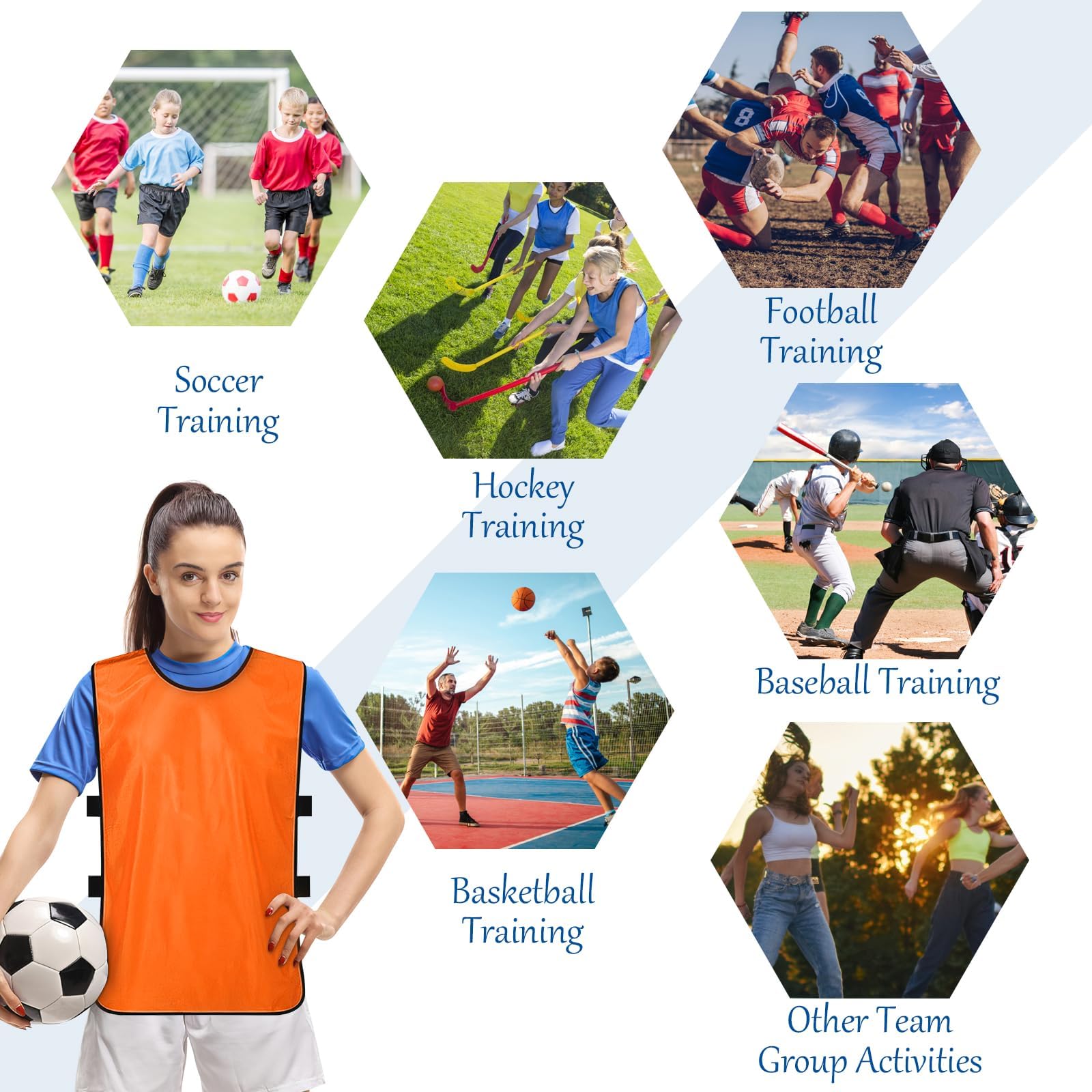 Scrimmage - Confezione da 24 canottiere da allenamento, per allenamento di squadra, per bambini, ragazzi e adulti, Blu e arancione., 17x25 inch