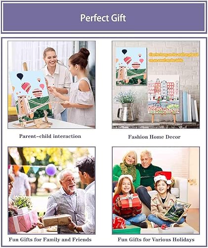 Vista 12 de VIGEGU Paquete de 4 pinturas por números para adultos, lienzo enmarcado, con caballete de madera, pintura por números para niños de 8 a 12 años