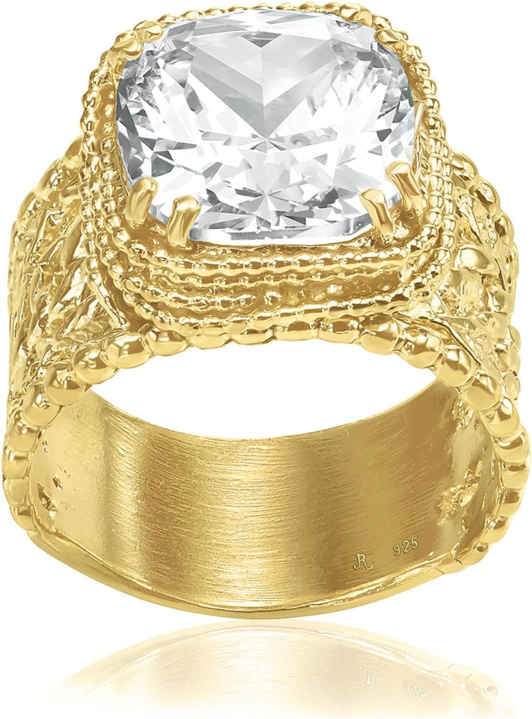 JEAN RACHEL JEWELRY 925 Sterling Silver & 14K Gold Plated Silver Ring - Granule Braid Leaf with Cubic Zirconia Vintage Design - Hypoallergenic, Lead & Nickel Free Handcrafted Statement Rings for Women - Image 5