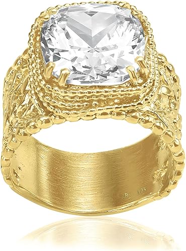 Miniatura 5 de JEAN RACHEL JEWELRY 925 Sterling Silver & 14K Gold Plated Silver Ring - Granule Braid Leaf with Cubic Zirconia Vintage Design - Hypoallergenic, Lead