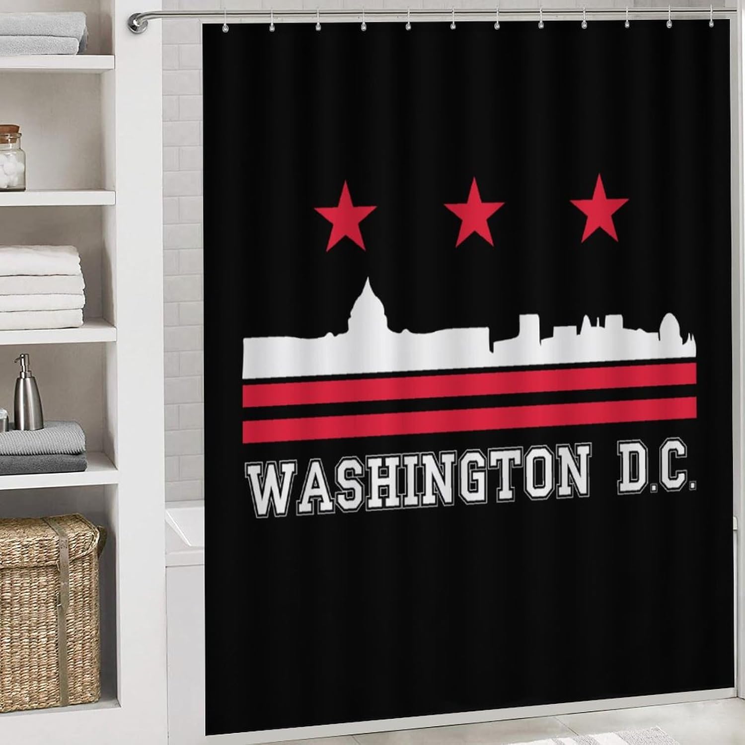Washington, D.C. Flag 4 Pcs Shower Curtain Set with Rugs Toilet Lid Cover Bathroom Set Decor