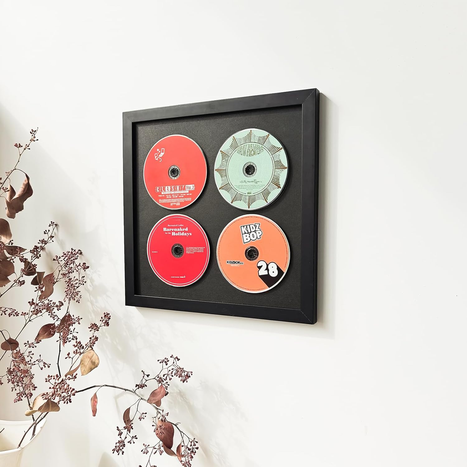 Wall record rack,Music album box,CD music box,CD case solid wood frame.Black Frame 13" x 13" Music Frame Display Case with for 4 5.5"x5.5" album cover sleeves or 12"x12" vinyl record