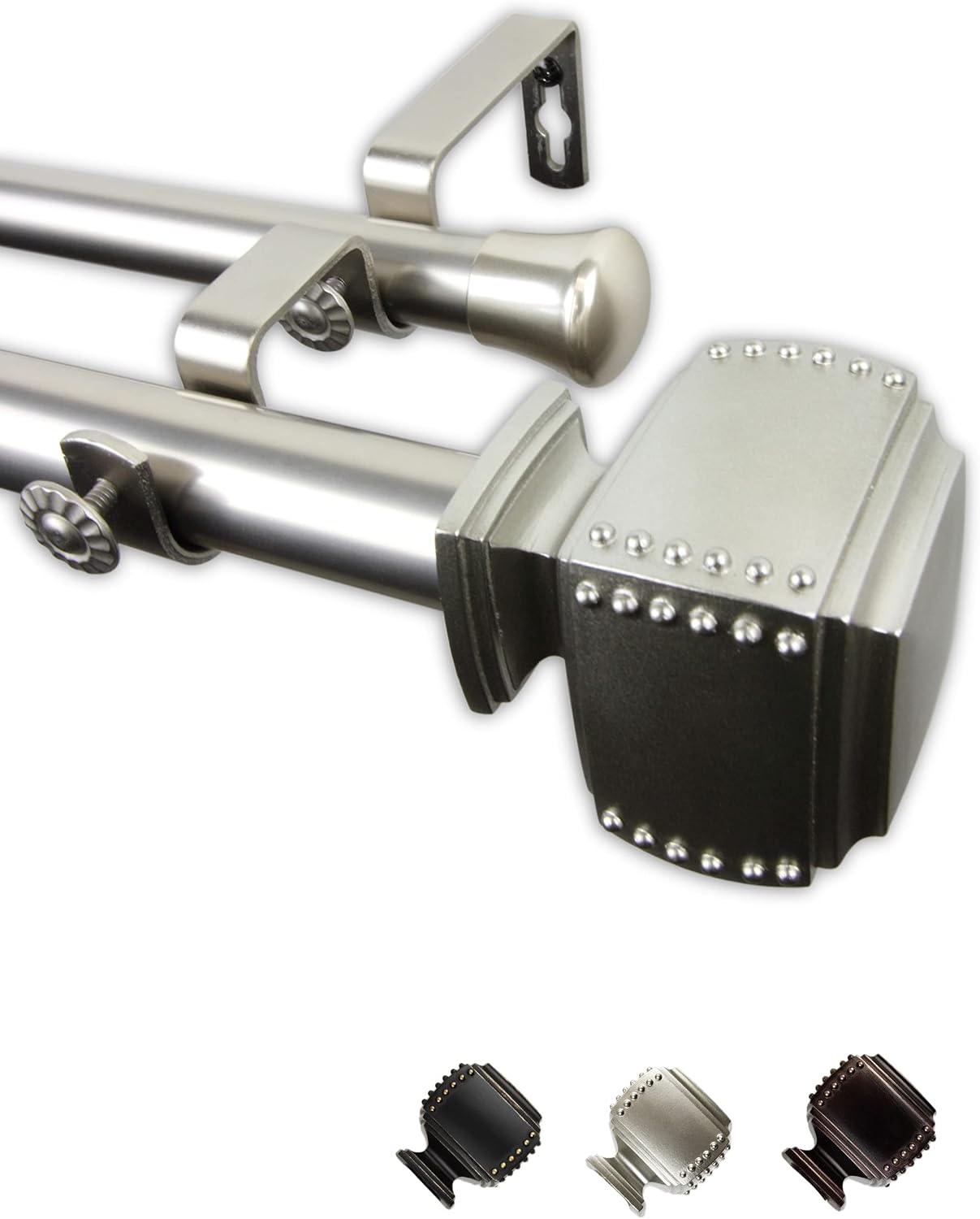 Plum 1" Double Curtain Rod 28-48 inch - Satin Nickel