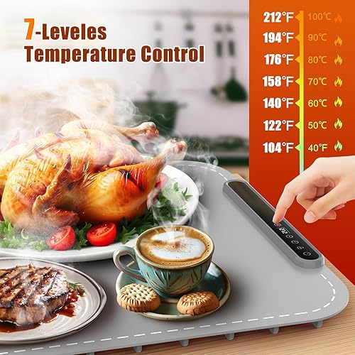 Miniatura 2 de Tapete de calentamiento de alimentos para alimentos, bandeja de calentamiento eléctrica con 7 temperaturas ajustables, calentador de alimentos