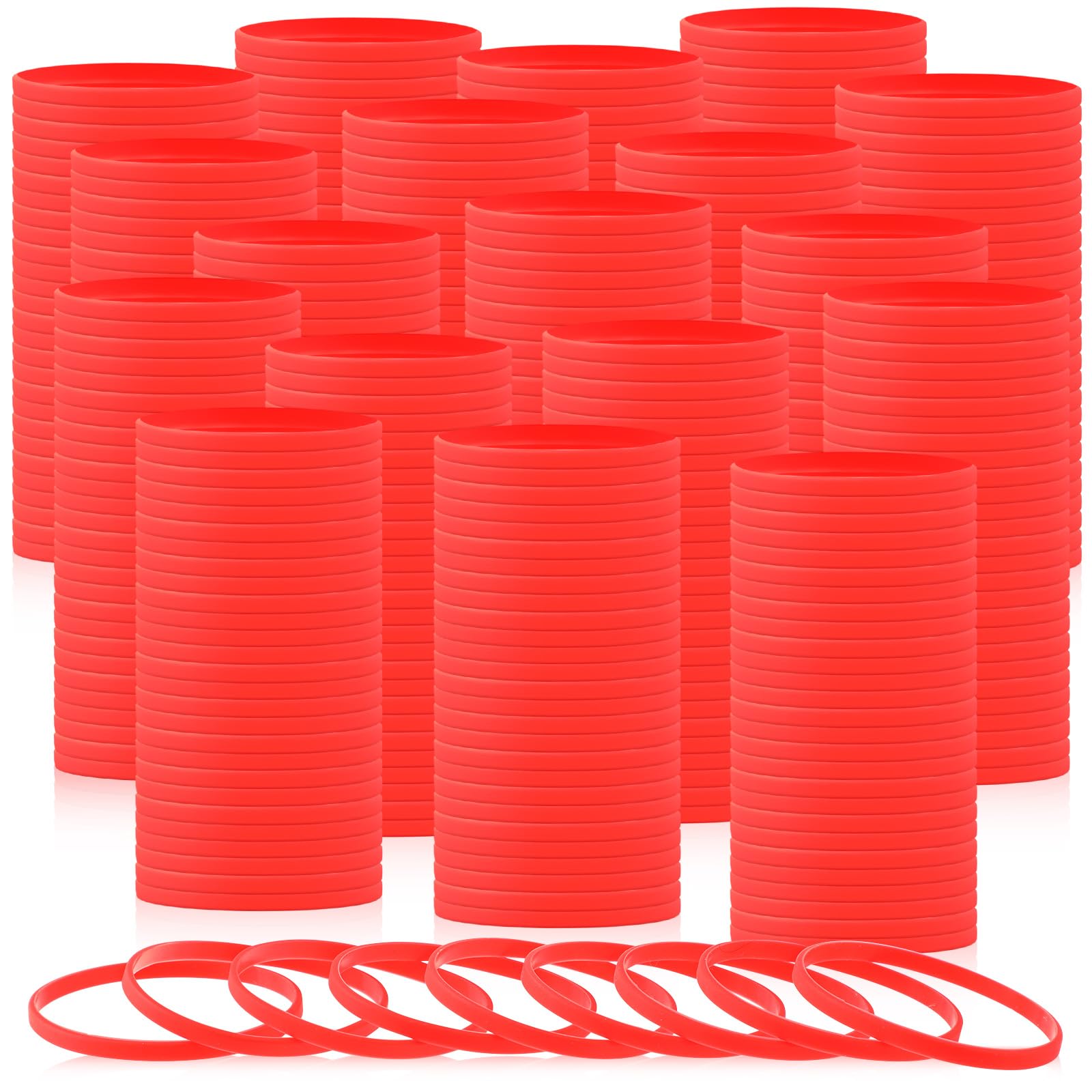 Liliful 400 braccialetti in silicone in tinta unita, in gomma bianca, per sport, elastici, per adulti, uomini, donne, adolescenti (rosso)