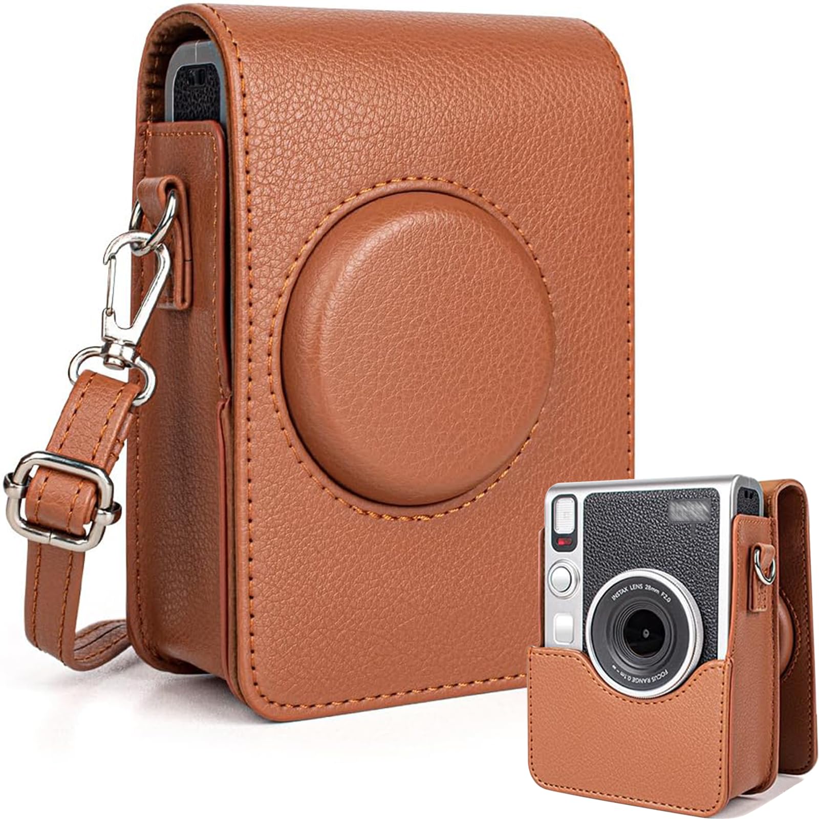 camera case compatible with instax mini evo, pu vintage brown bag with removable shoulder belt, anti-scratch, fashion, accessories compatible with fujifilm mini evo (mini evo, leather, brown-2)