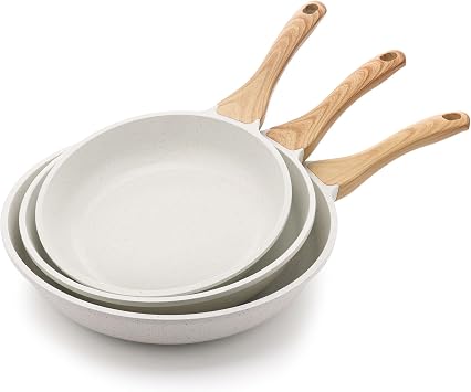 SENSARTE Skillet 20 cm + 24 cm + 28 cm Non-Stick Frying Pan White Ceramic Coating Omelette Pan Healthy Stone Cookware Chef's Pan Gas Stove and Induction Compatible
