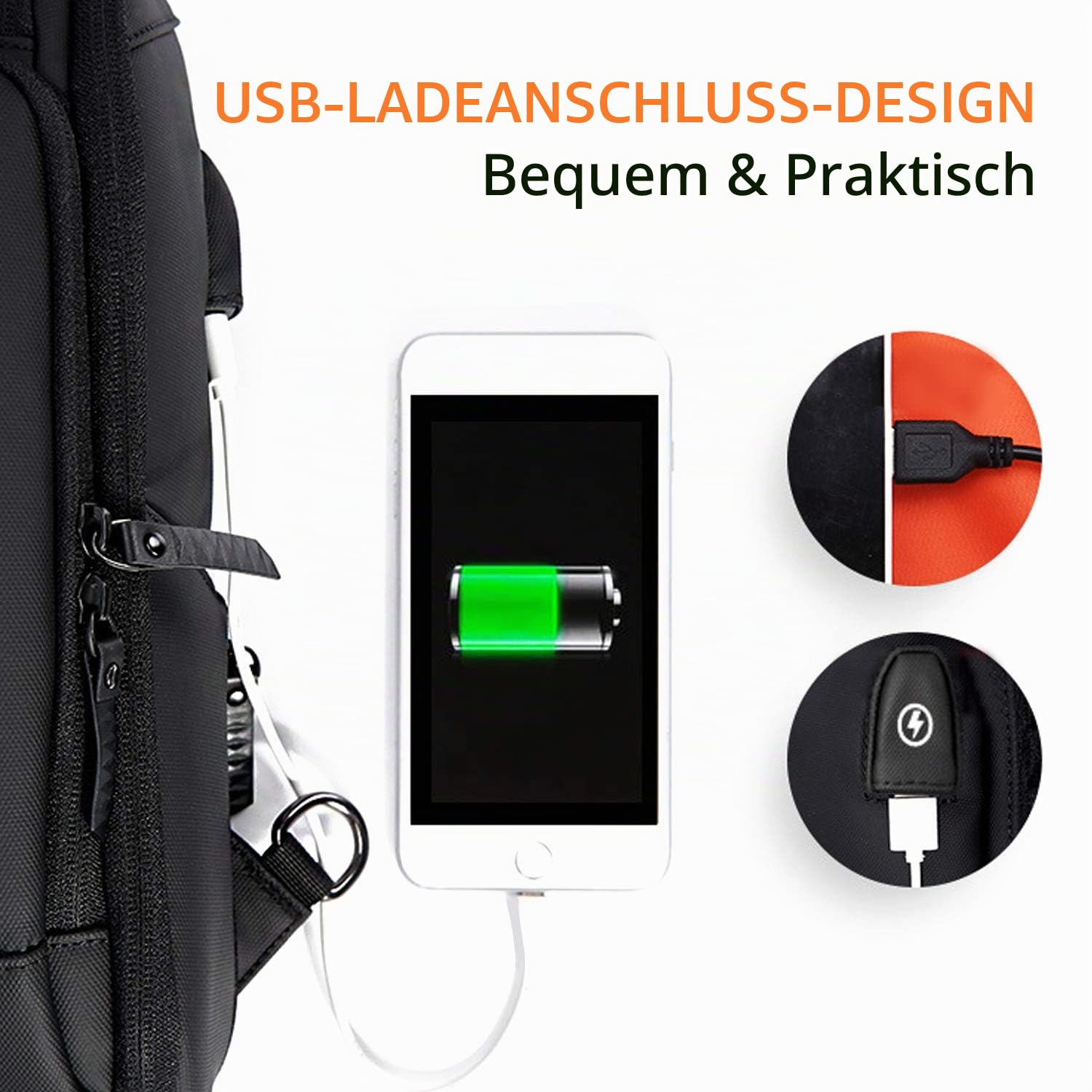 FANDARE Herren Brusttasche Schultertasche Sling Bag Rucksack mit USB Umhängetasche Grosse Kapazität Sporttasche für Wandern,Abenteuer,Sport, Reisen Wasserdicht Polyester