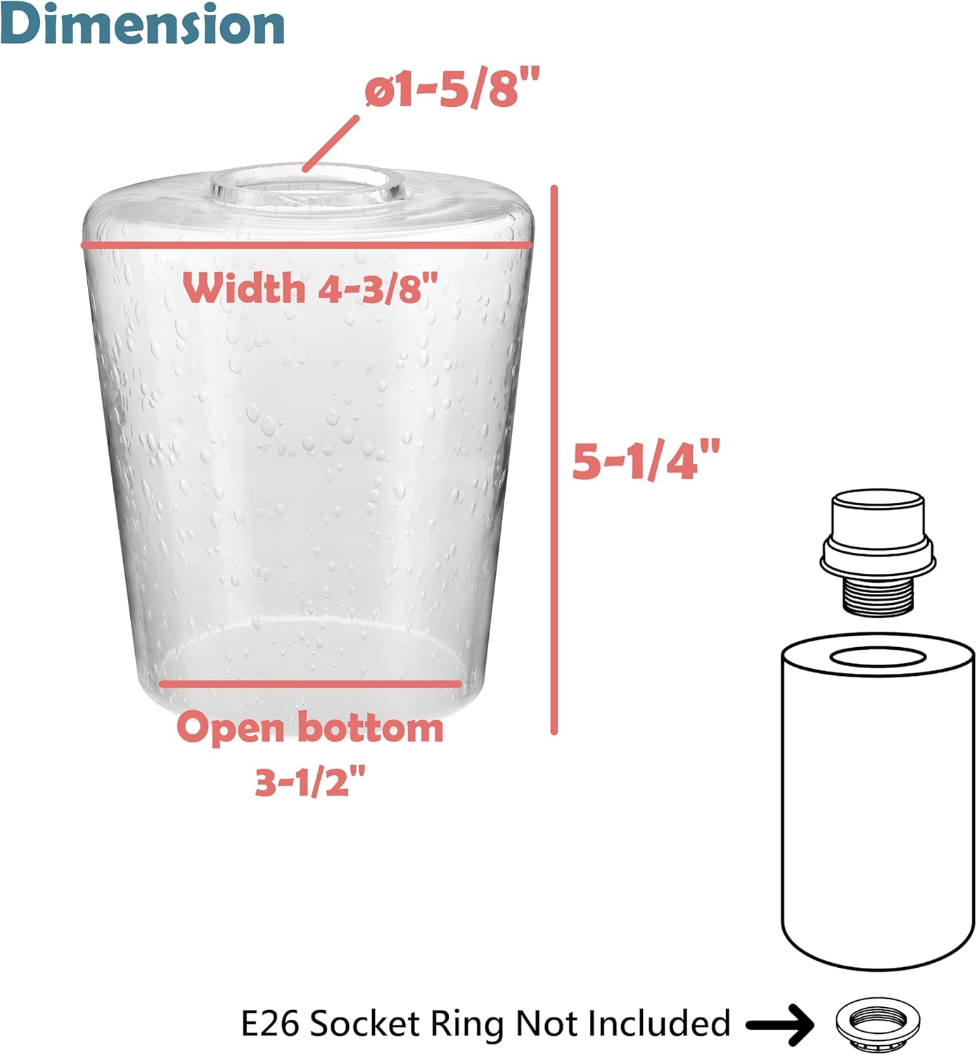 Aspen Creative 3-Pack Clear Seeded Glass Cylinder Shades, 4-3/8" D x 5-1/4" H, Modern Transparent Glass Lampshades for Chandelier, Wall Light, Vanity Light