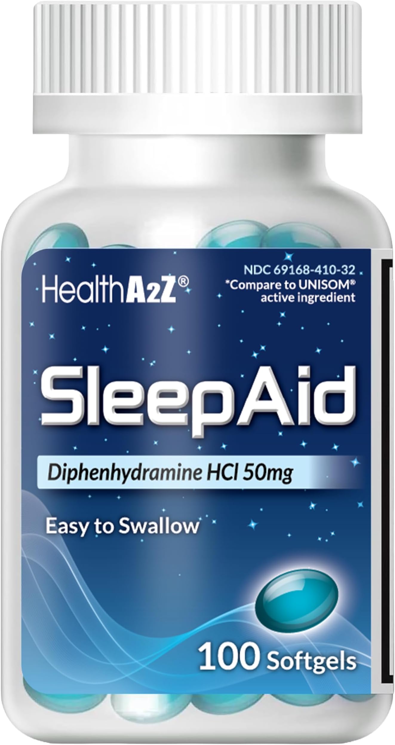 HealthA2Z Sleep Aid, Diphenhydramine Softgels, 50mg, Supports Deeper, Restful Sleeping (100 Counts)