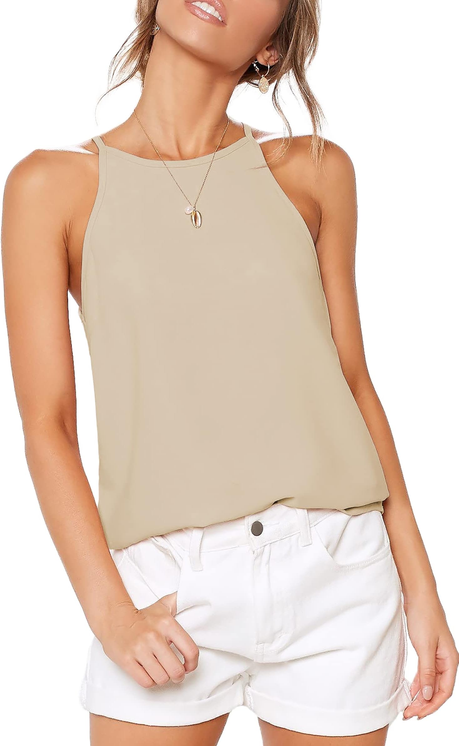 LouKeith Womens Tank Top Racerback Halter Tops Sleeveless Shirts Spaghetti Strap Camisole Casual Summer Basic Blouses