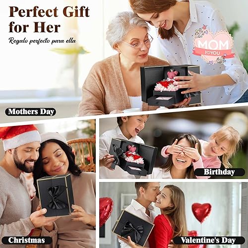 Miniatura 3 de Regalos de cumpleaños para mamá de hija, hijo, rosas reales preservadas con collar inicial O, regalo significativo de aniversario para novia, esposa