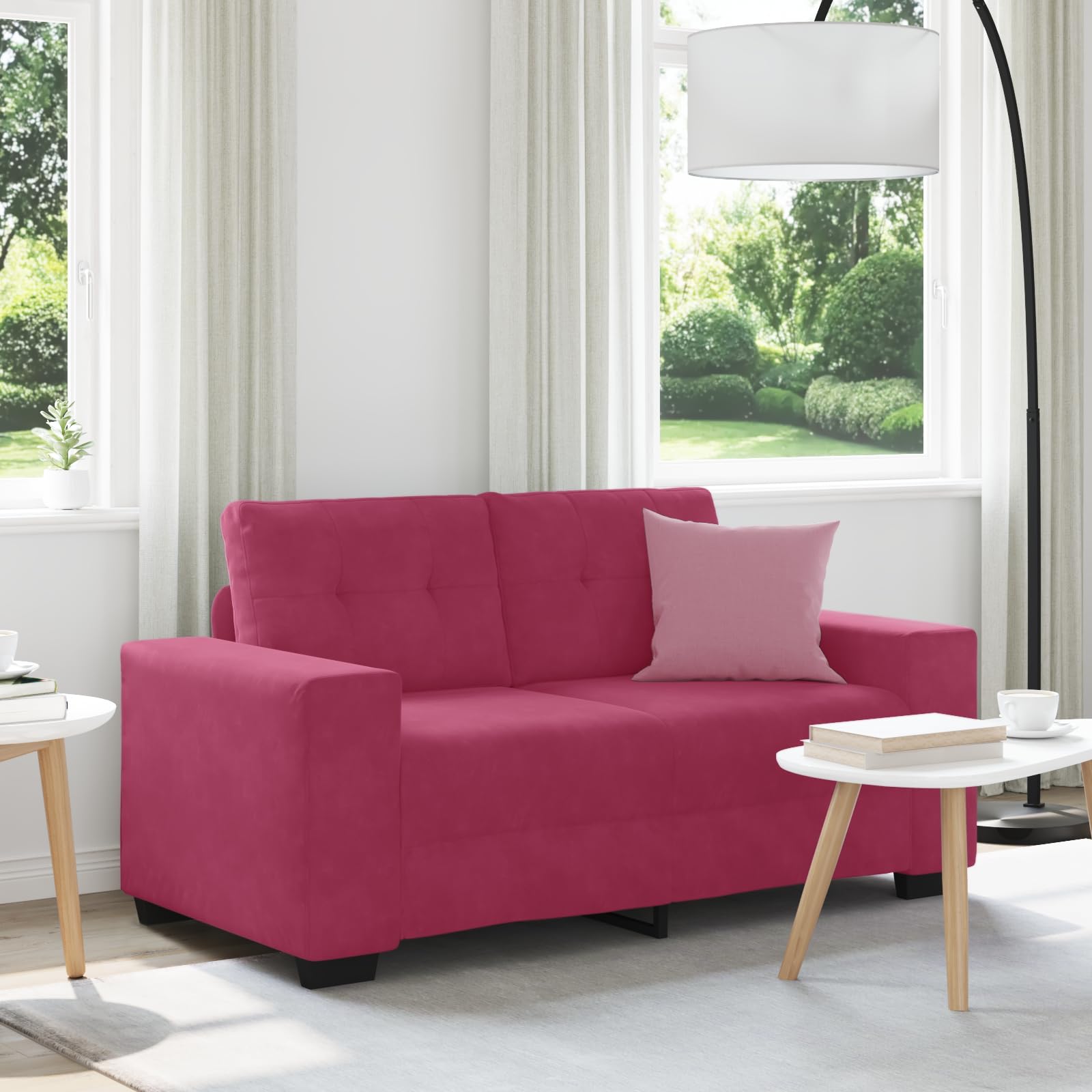 Sofá doble en color vino tinto, 120 cm, tela de terciopelo con cojín acolchado para sala de estar y oficina, sofá de relajación moderno con estructura de metal y terciopelo