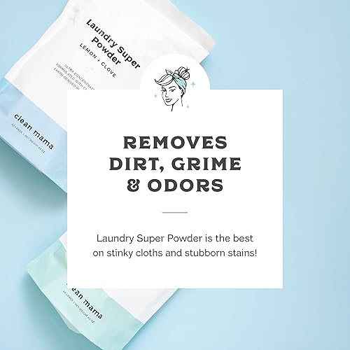 Miniatura 5 de Clean Mama Detergente en polvo para ropa sucia extra fuerte, detergente natural para ropa para pieles sensibles, alimentado por enzimas, combate