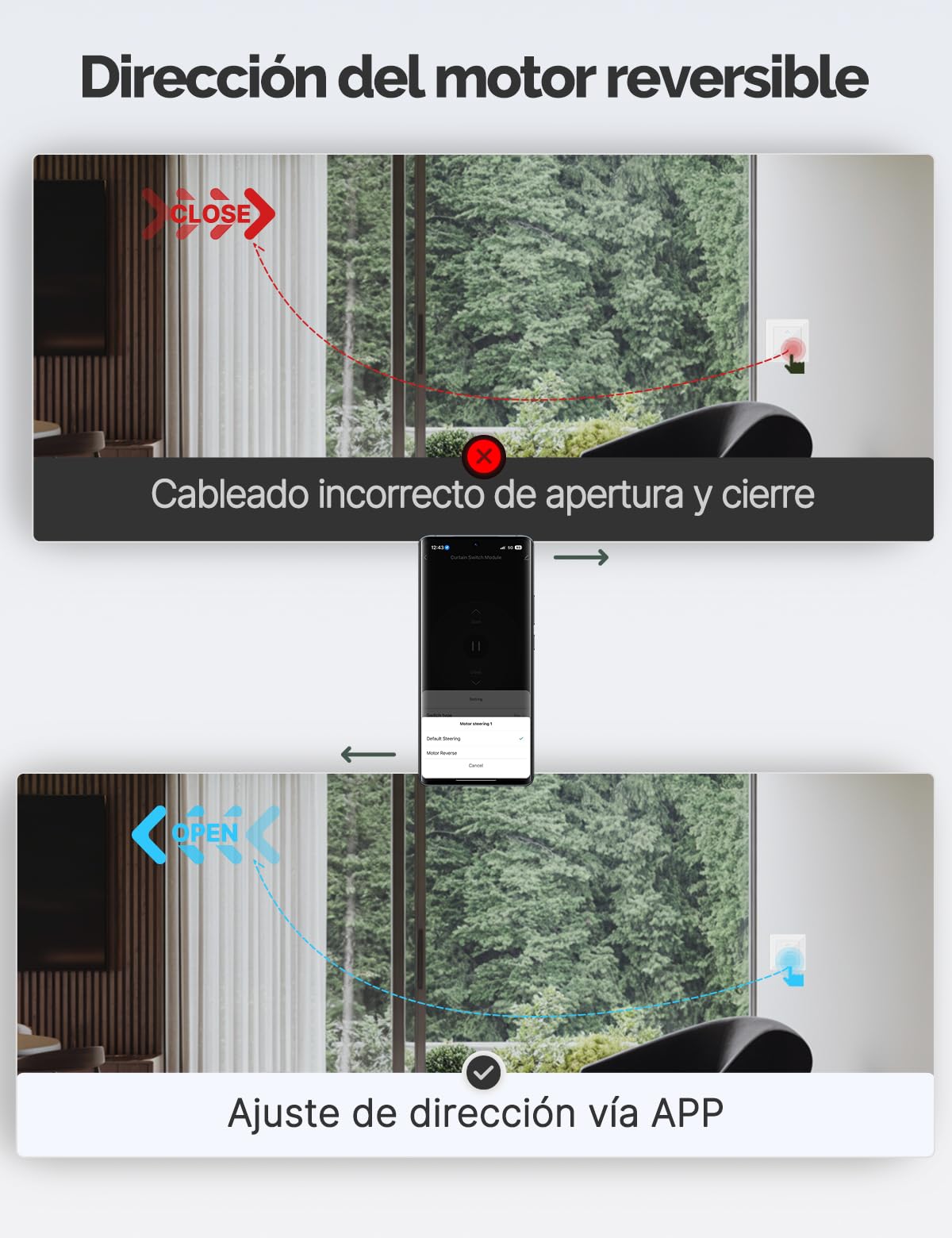 MOES Interruptor inteligente de persiana inalámbrica, control de porcentaje de persianas, interruptor táctil Alexa, persiana inteligente, obturador con aplicación Smart Life/Tuya, Alexa/Google home